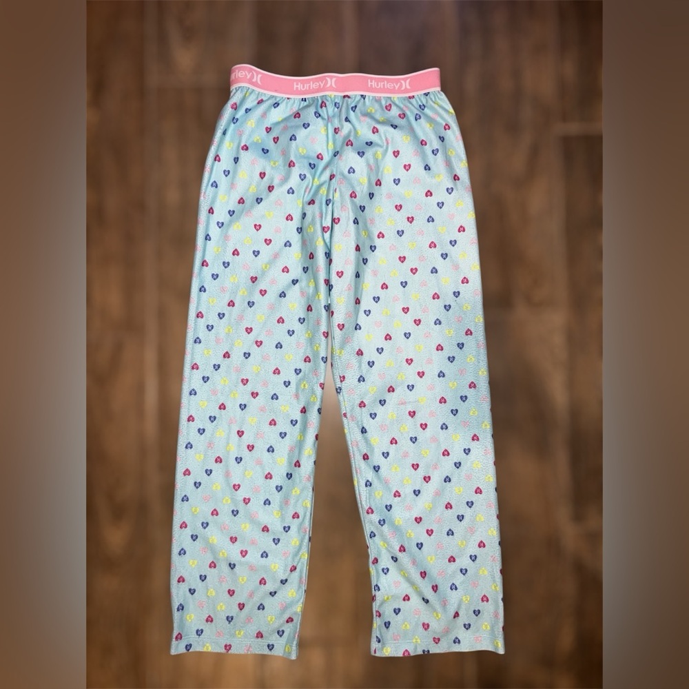 Hurley Girls Pajama Pants Size 10/12 Heart Print Soft Lounge PJ Sleepover